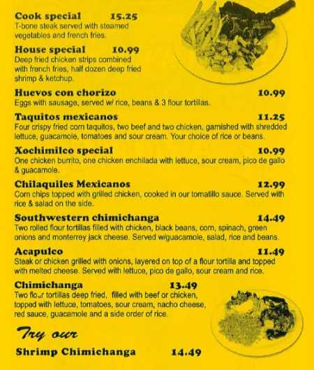 Page 2 of menu, El Aztecas Mexican Restaurant in Allendale, MI